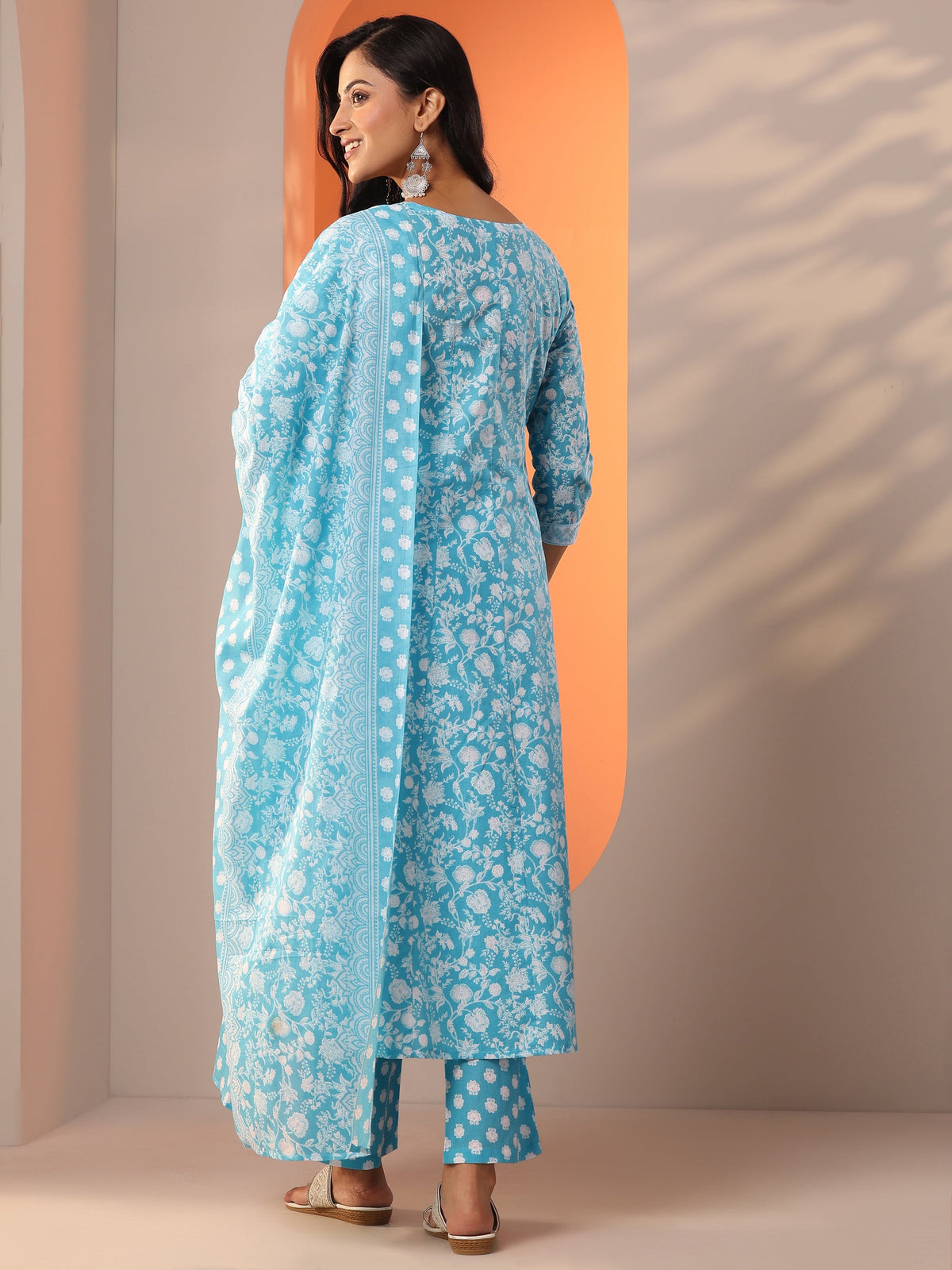 Gerua Blue Printed Cotton Blend Straight Suit Set With Dupatta