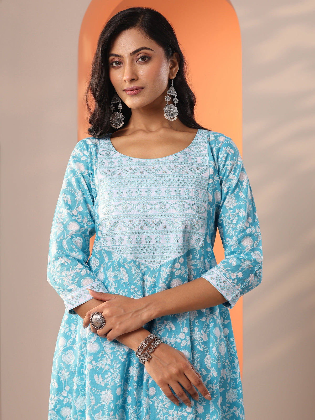 Gerua Blue Printed Cotton Blend Straight Suit Set With Dupatta