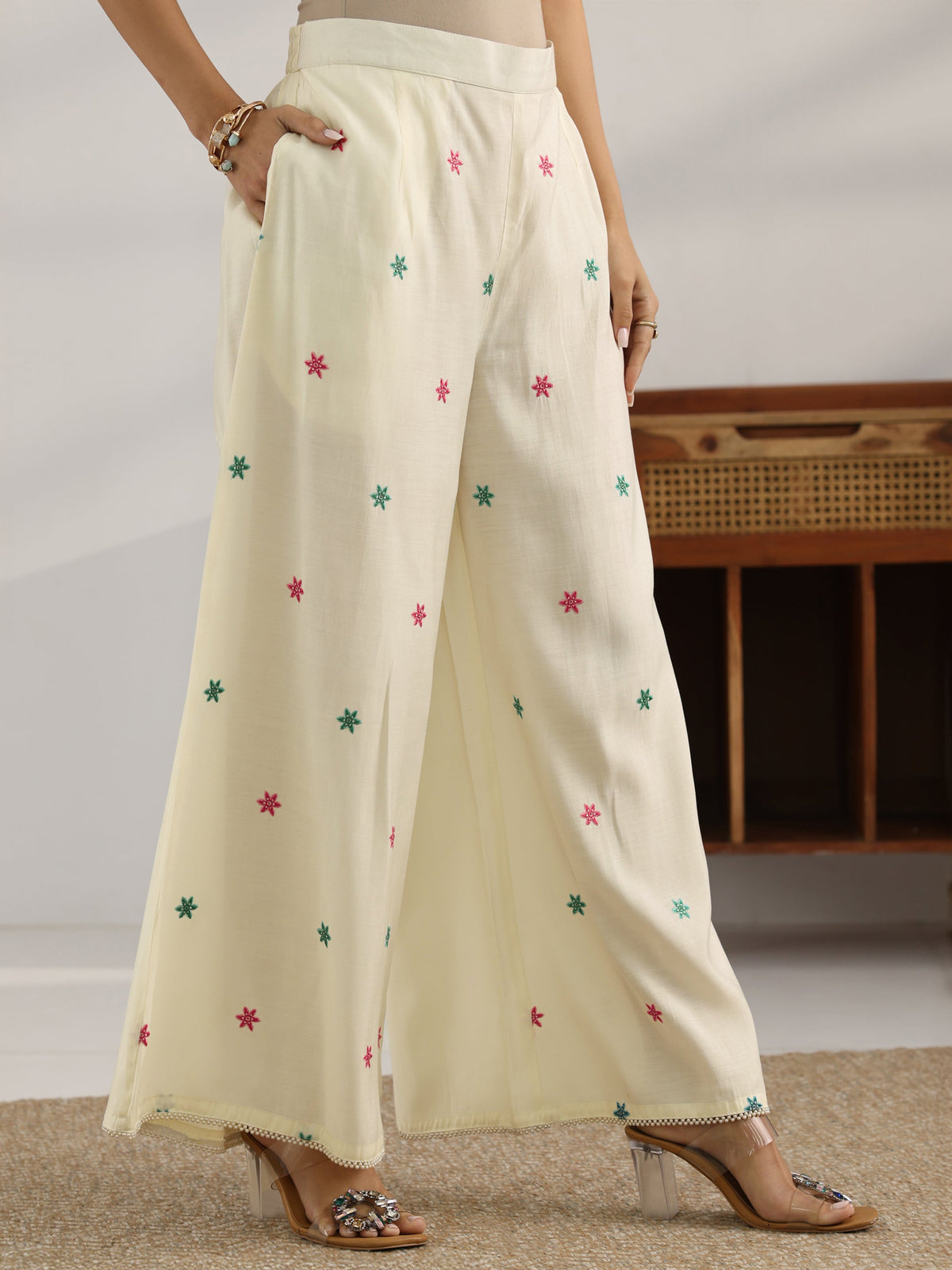 Libas Off White Embroidered Silk Blend Co-Ord Sets