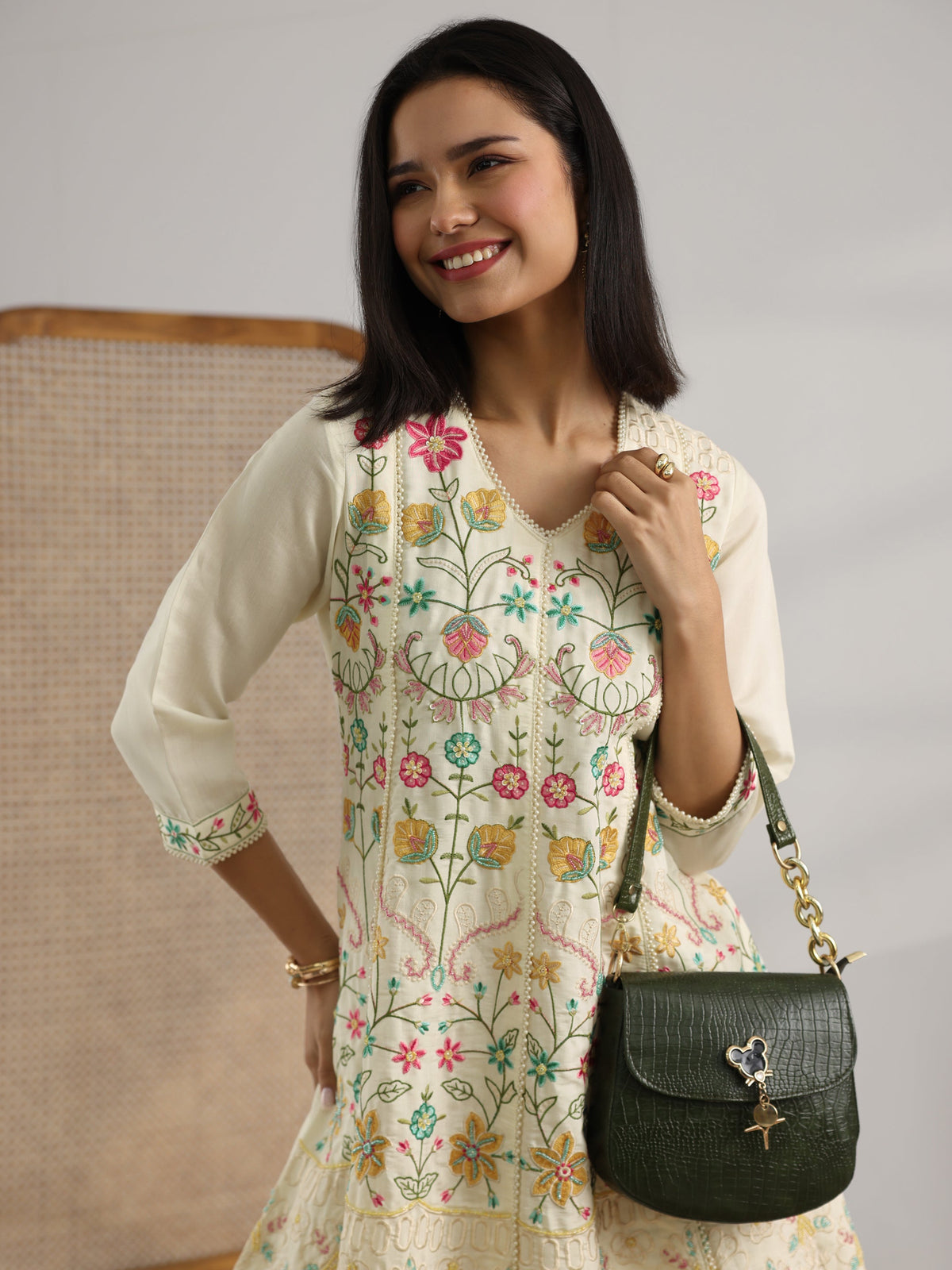 Libas Off White Embroidered Silk Blend Co-Ord Sets