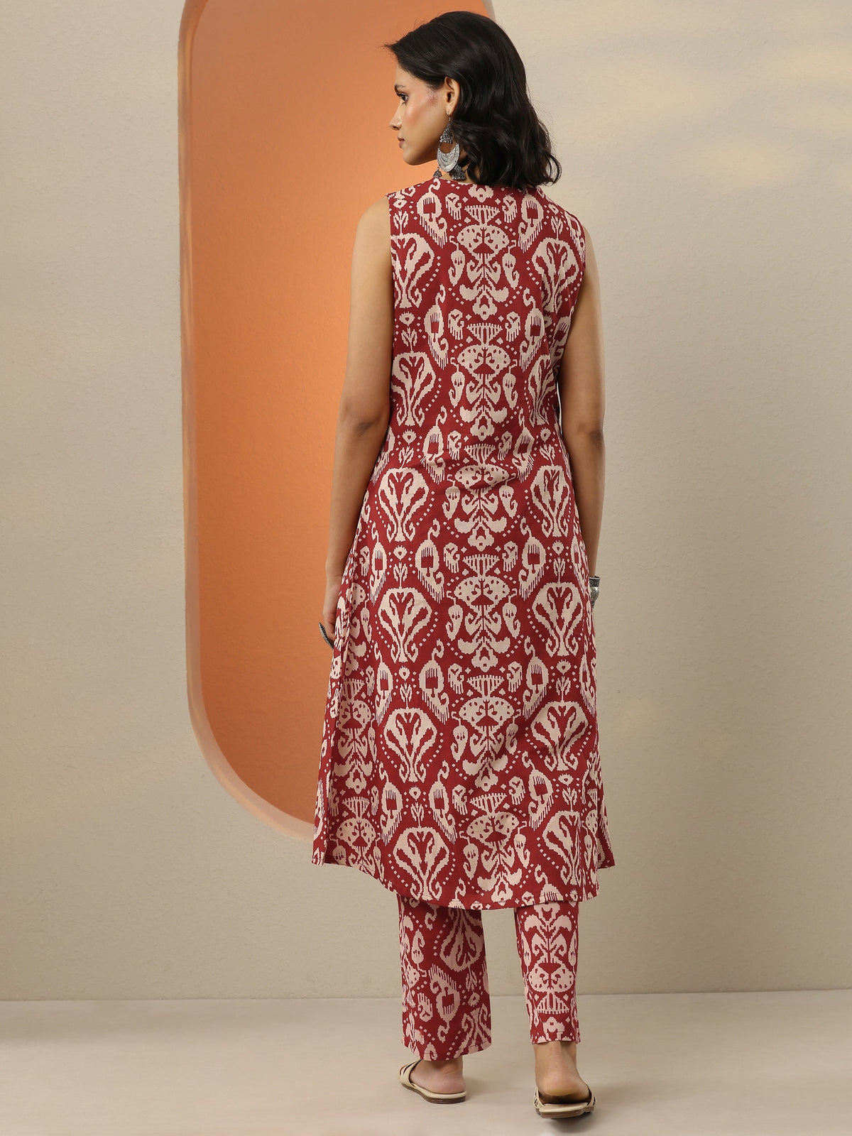 Libas Maroon Printed Cotton Blend  A-Line Kurta Set