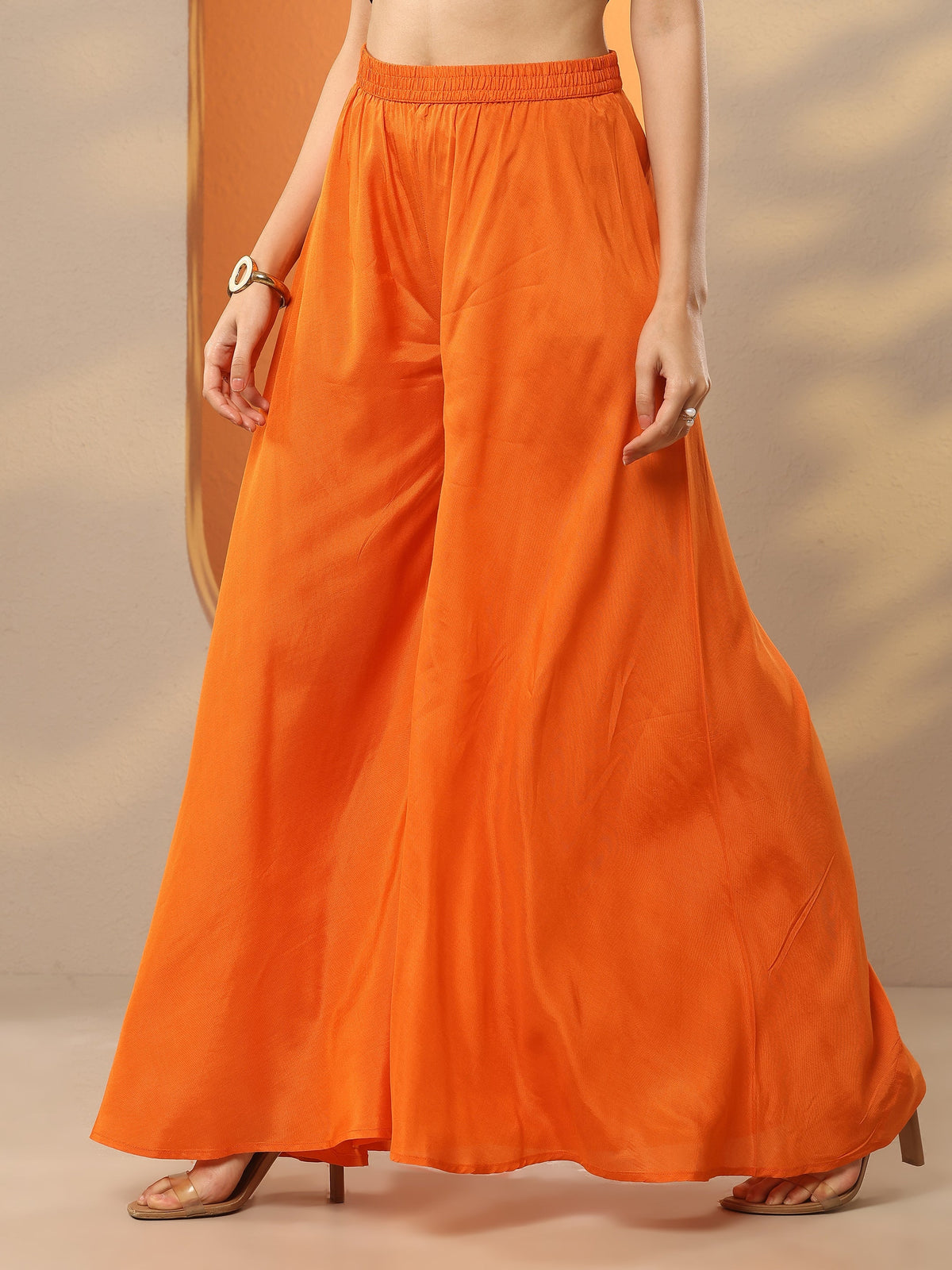 Libas Orange Printed Crepe A-Line Kurta Set