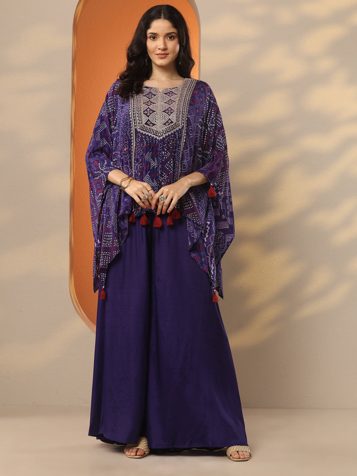 Libas Purple Bandhani Printed A-Line Kurta Set