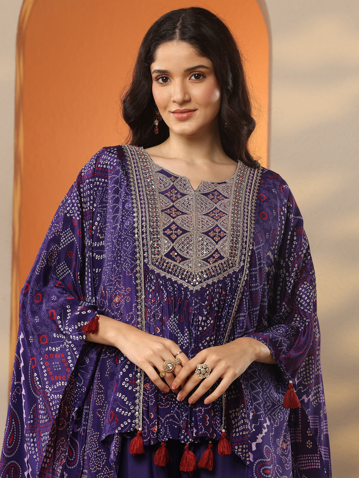 Libas Purple Bandhani Printed A-Line Kurta Set