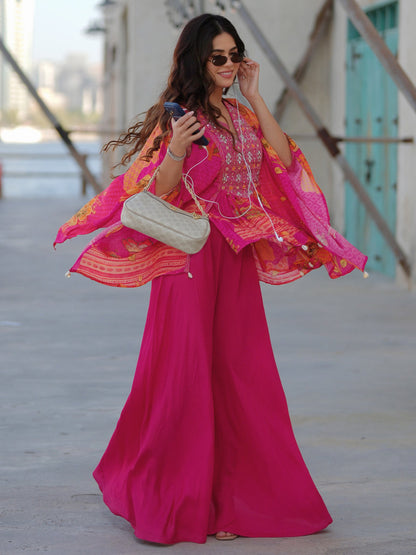 Libas Pink Printed Crepe A-Line Kurta Set