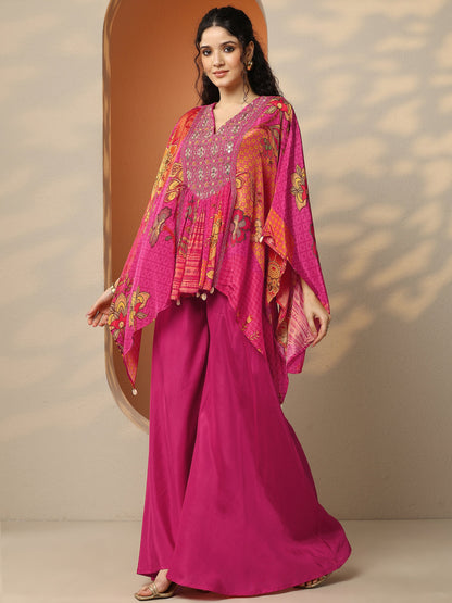 Libas Pink Printed Crepe A-Line Kurta Set