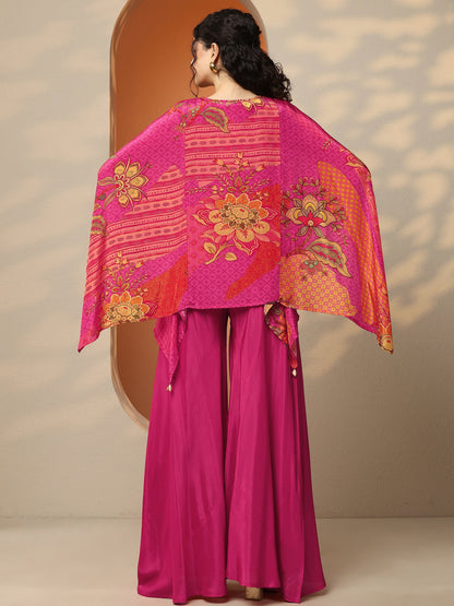 Libas Pink Printed Crepe A-Line Kurta Set