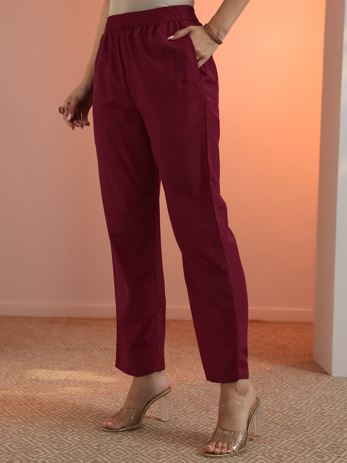 Libas Maroon Woven Design Silk Blend Straight Suit Set With Dupatta