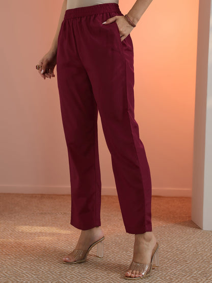 Libas Maroon Woven Design Silk Blend Straight Suit Set With Dupatta