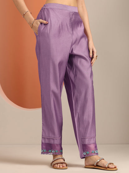 Libas Mauve Embroidered Silk Blend Straight Suit Set With Dupatta