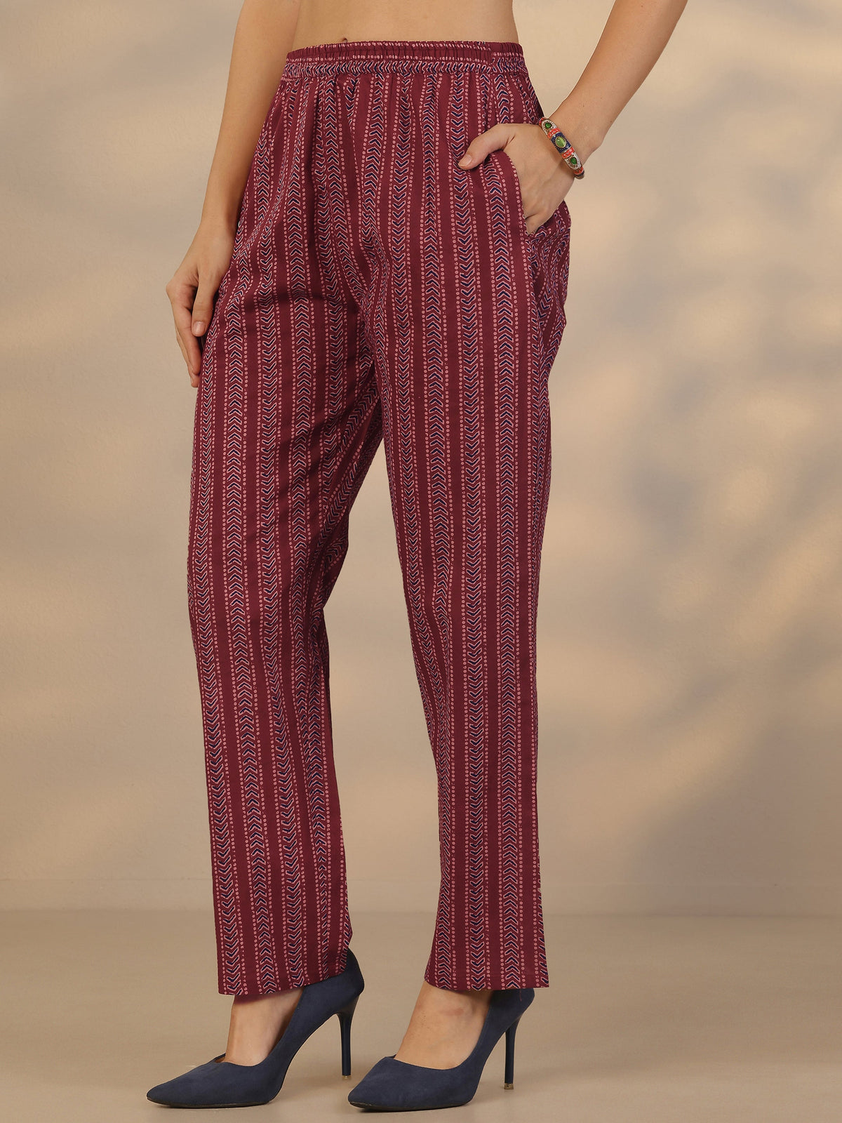 Libas Maroon Printed Cotton Straight Suit Set With Dupatta