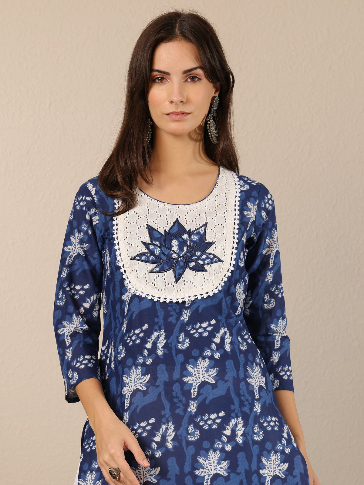 Libas Blue Printed Cotton Straight Suit Set With Dupatta
