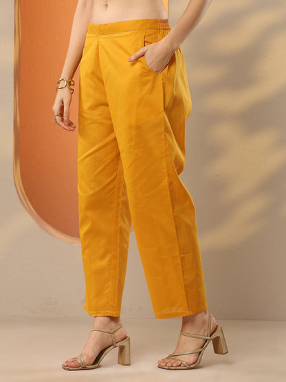 Libas Mustard Embroidered Silk Blend Straight Suit Set With Dupatta