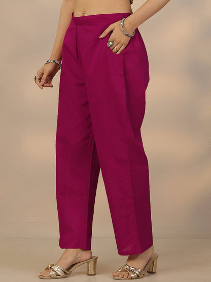 Libas Magenta Embroidered Silk Blend Straight Suit Set With Dupatta