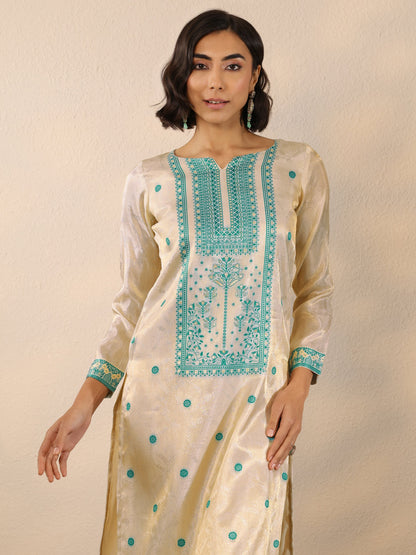 Libas Off White Woven Design Silk Blend Straight Suit Set With Dupatta