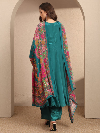 Libas Art Blue Embroidered Crepe Anarkali Suit Set With Dupatta