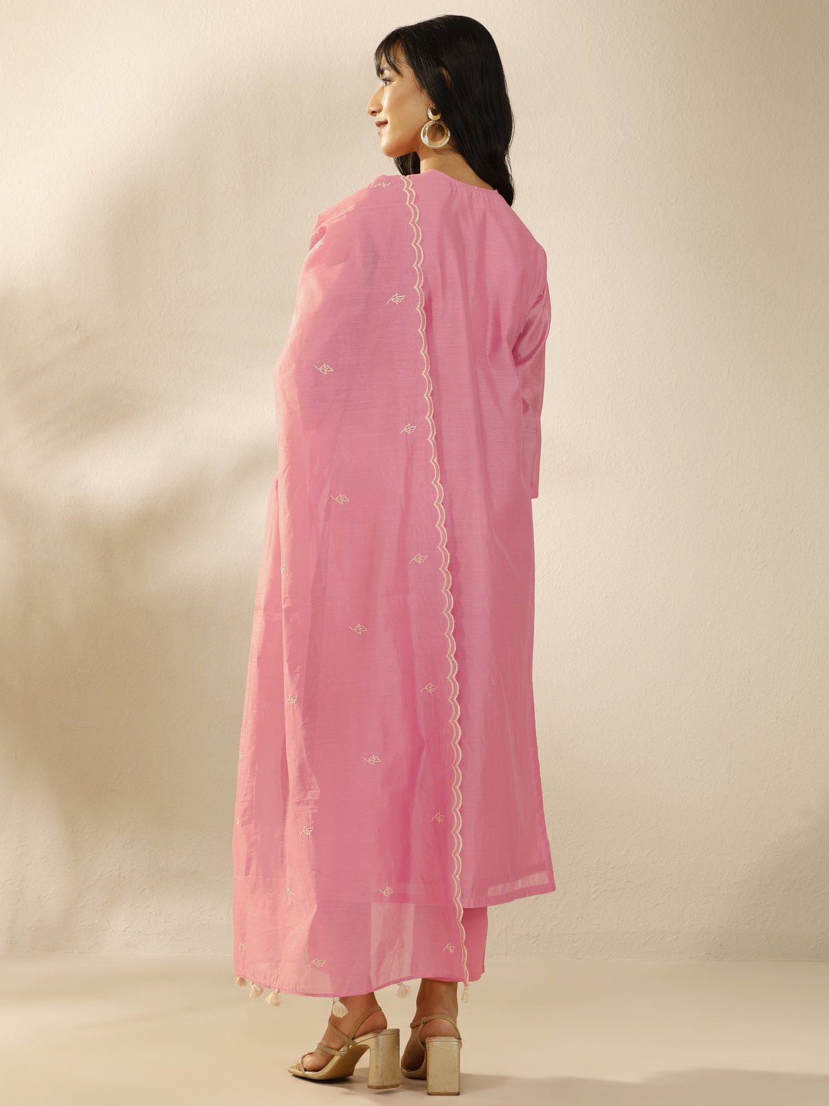 Libas Peach Embroidered Silk Blend Straight Suit Set With Dupatta