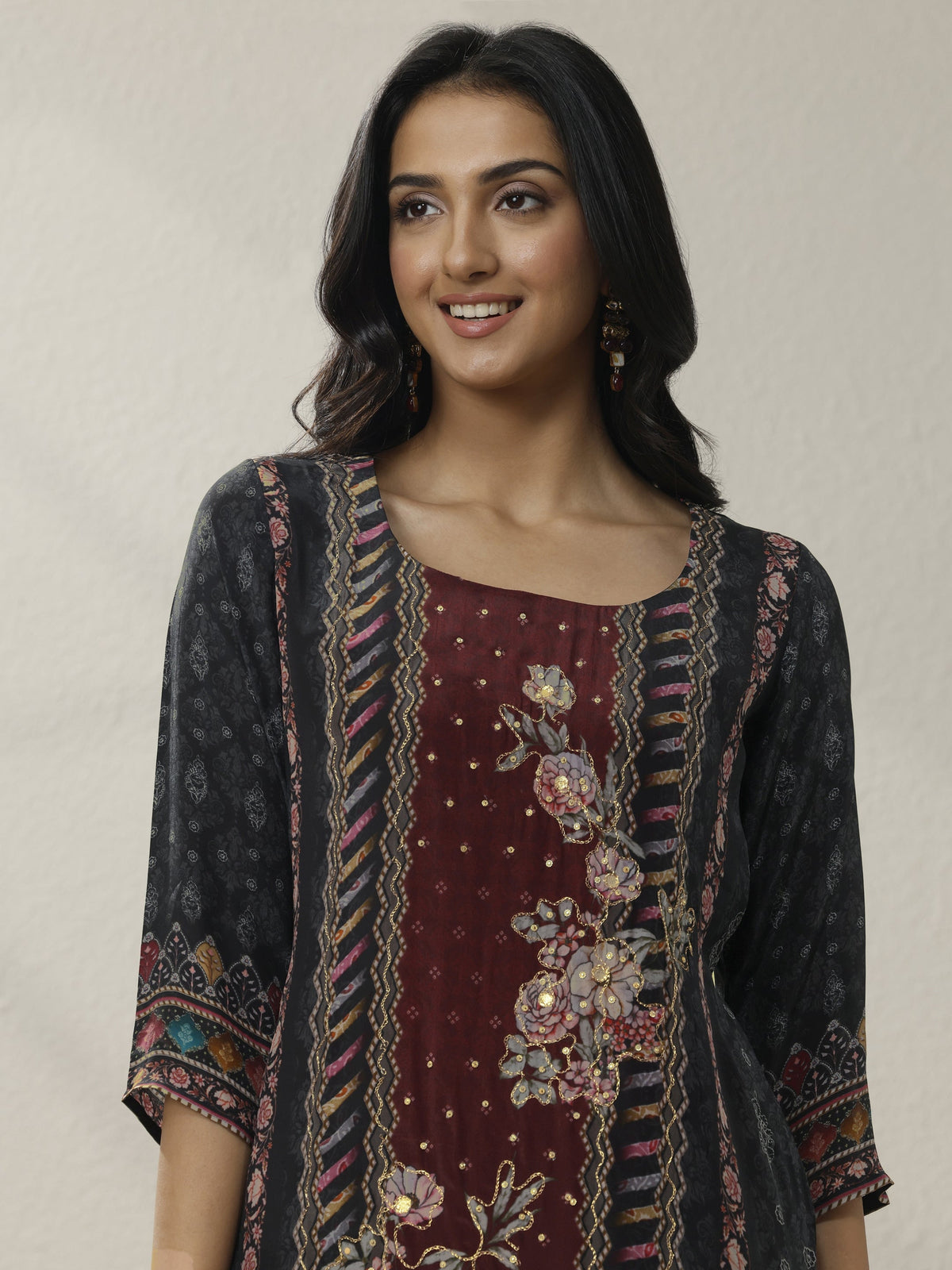 Libas Black Printed Cotton Blend Straight Suit Set With Dupatta