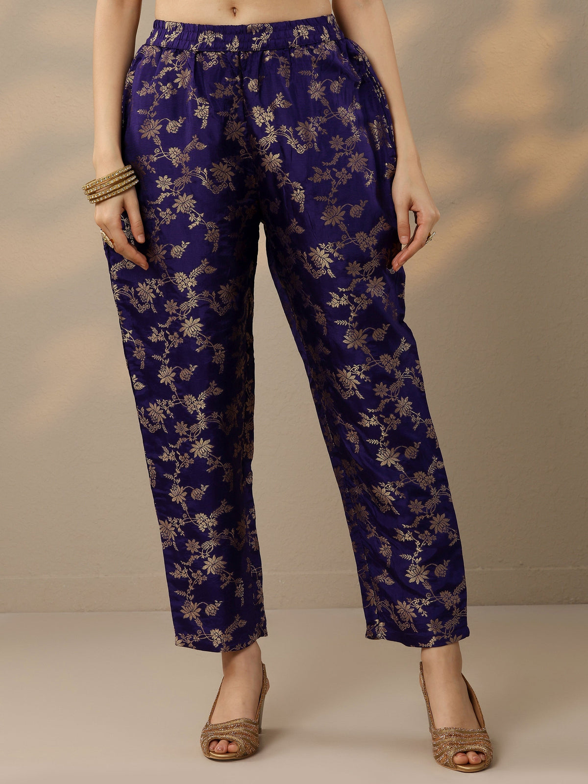 Libas Purple Woven Design Silk Blend Straight Suit Set With Dupatta