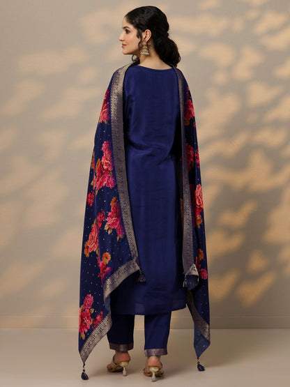 Libas Purple Woven Design Silk Blend Straight Suit Set With Dupatta