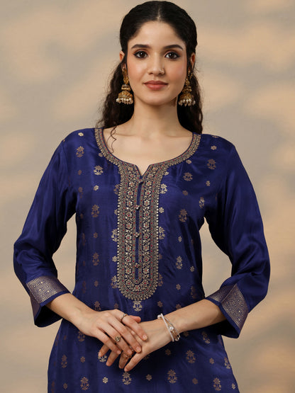 Libas Purple Woven Design Silk Blend Straight Suit Set With Dupatta