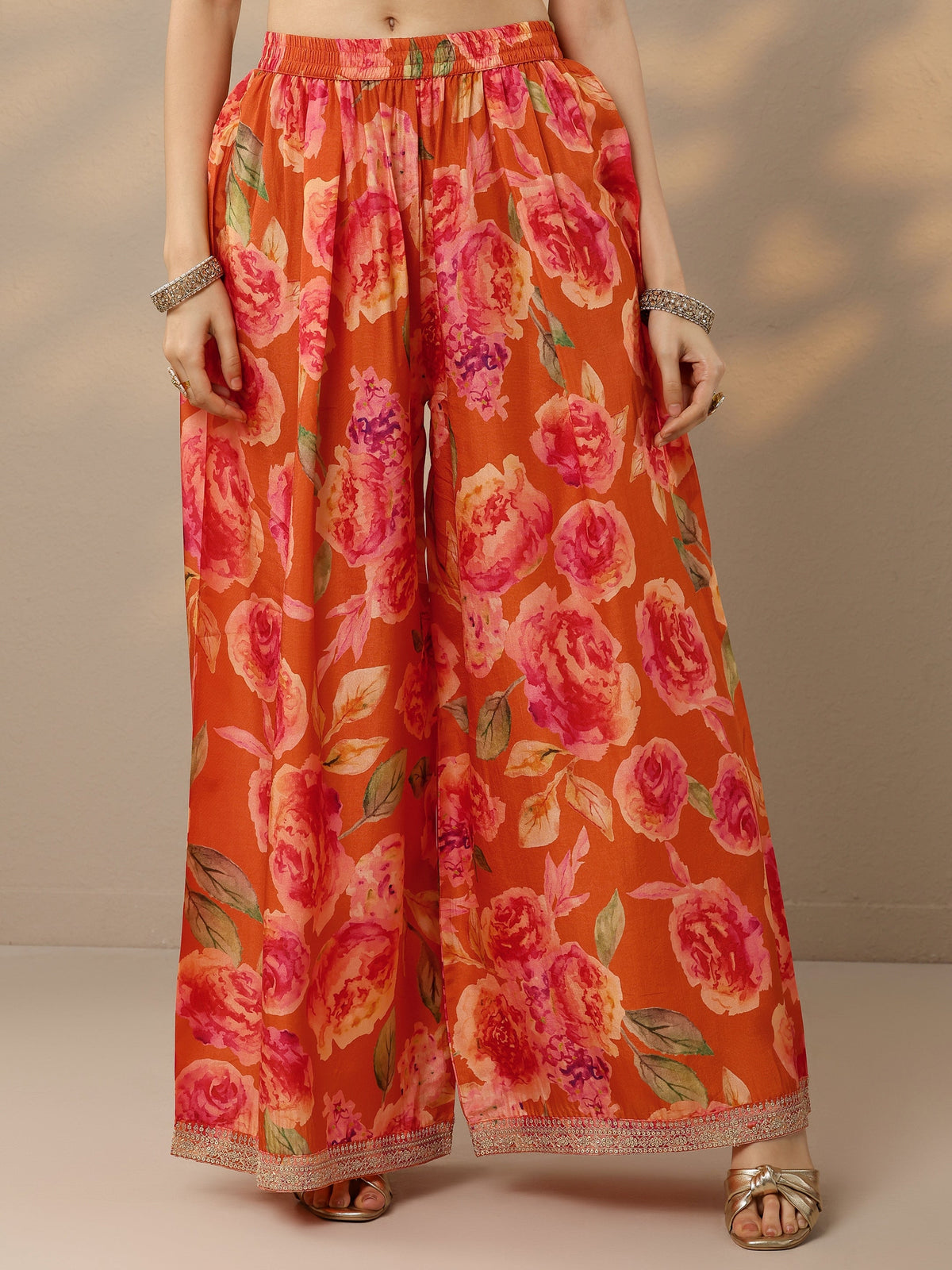 Libas Orange Printed Silk Blend Straight Suit Set With Dupatta