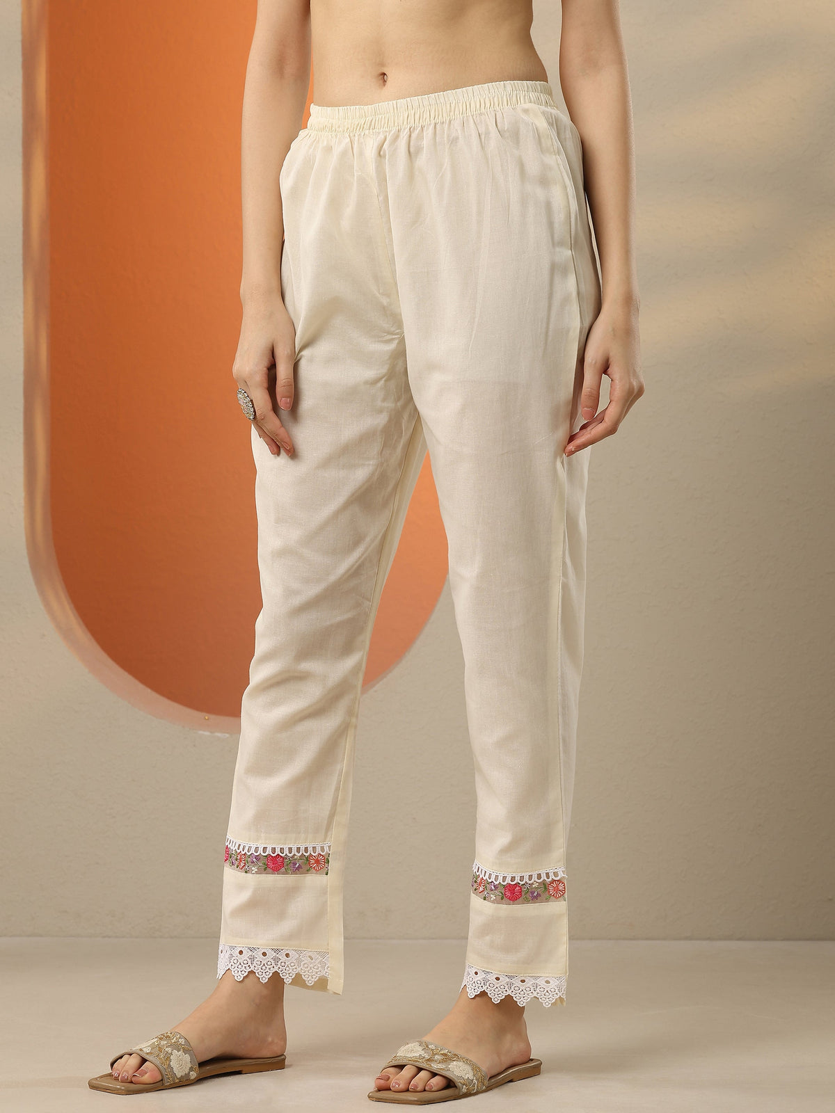 Libas Off White Embroidered Cotton Straight Suit Set With Dupatta