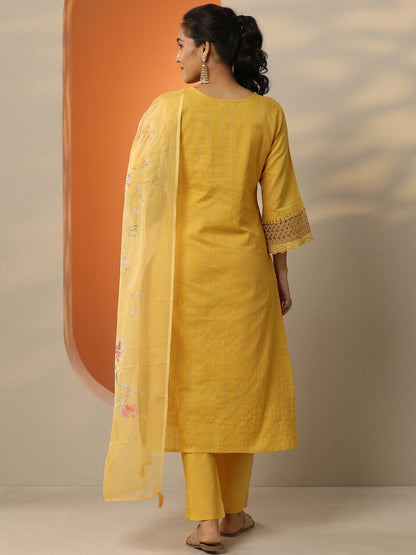 Libas Mustard Embroidered Cotton Straight Suit Set With Dupatta