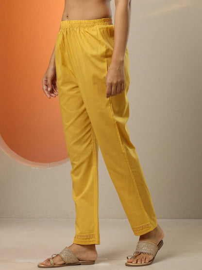 Libas Mustard Embroidered Cotton Straight Suit Set With Dupatta