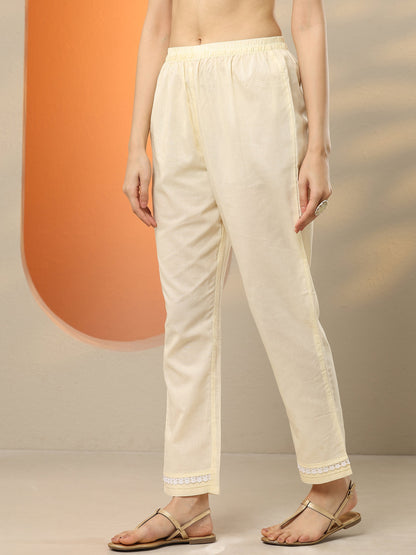Libas Off White Embroidered Cotton Straight Suit Set With Dupatta