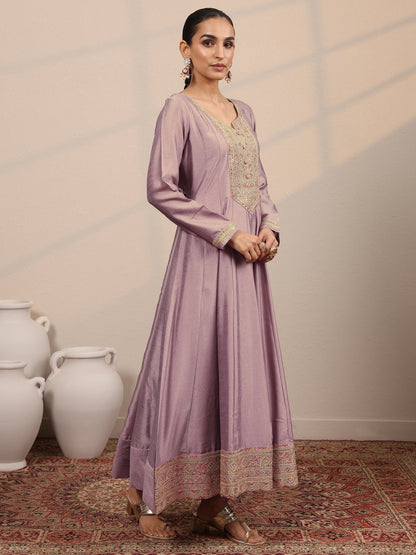 Libas Lavender Yoke Design Silk Blend  Anarkali Suit Set With Dupatta