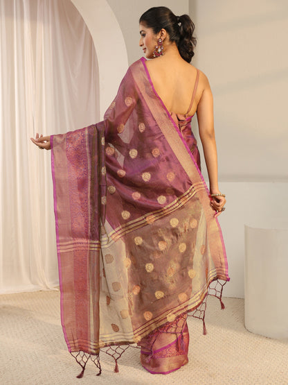 Libas Burgundy Jacquard Woven Design Silk Blend Saree