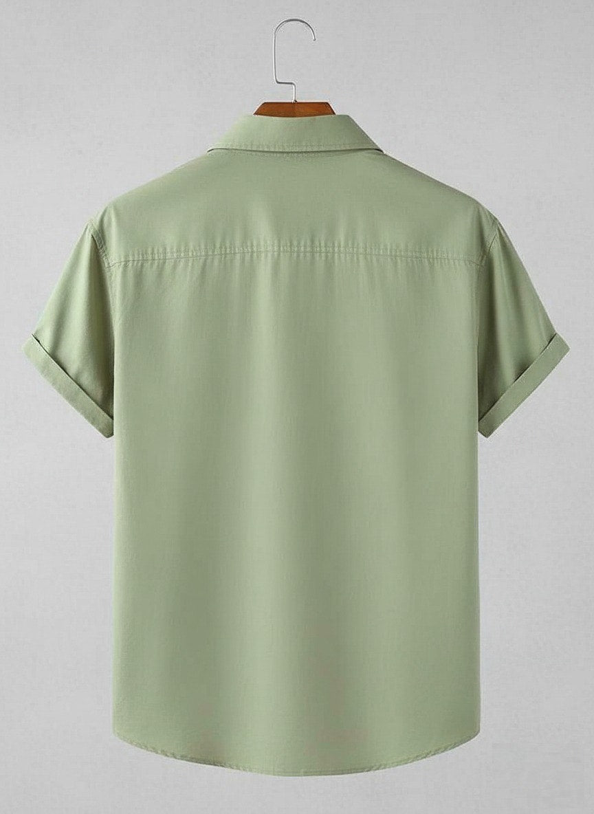 Graphic Ninja Cat Print Olive Green Half Sleeve Casual Shirt for Men