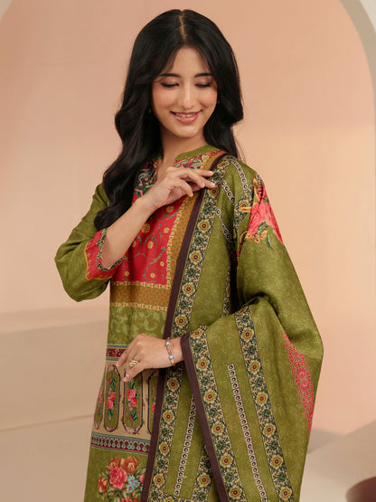Libas Green Floral Printed Silk Blend Straight Suit Set