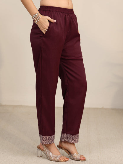 Libas Maroon Embroidered Chinon Straight Suit Set