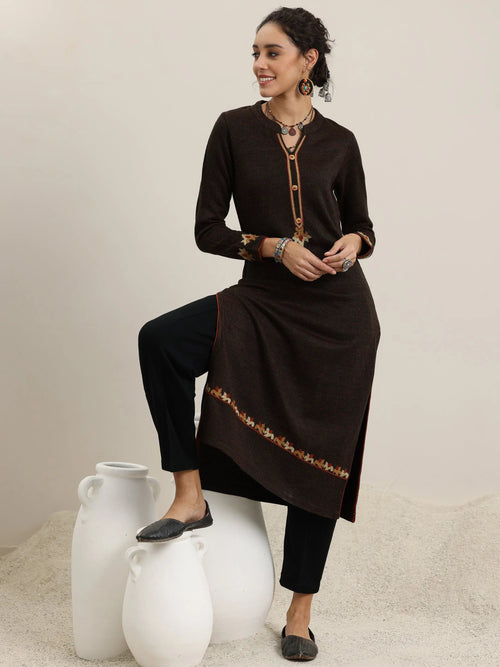 Libas Black Embroidered Wool Straight Kurta