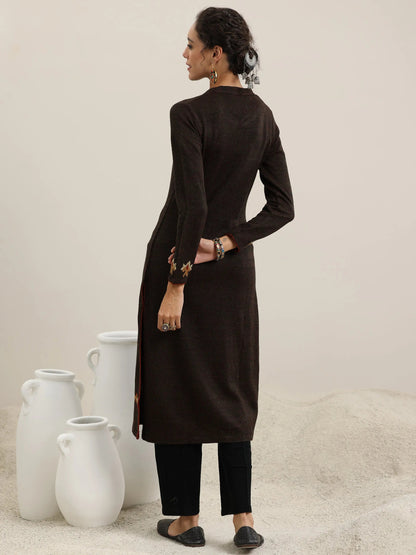 Libas Black Embroidered Wool Straight Kurta