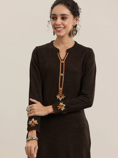 Libas Black Embroidered Wool Straight Kurta