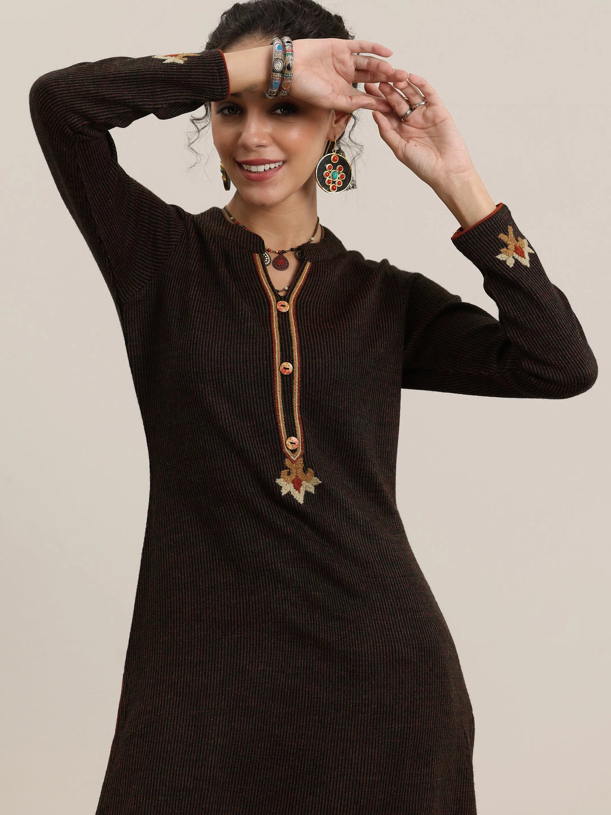 Libas Black Embroidered Wool Straight Kurta
