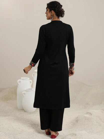 Libas Black Embroidered Wool Straight Kurta