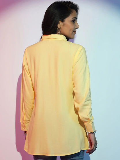 Gerua Yellow Solid Rayon Straight Kurti
