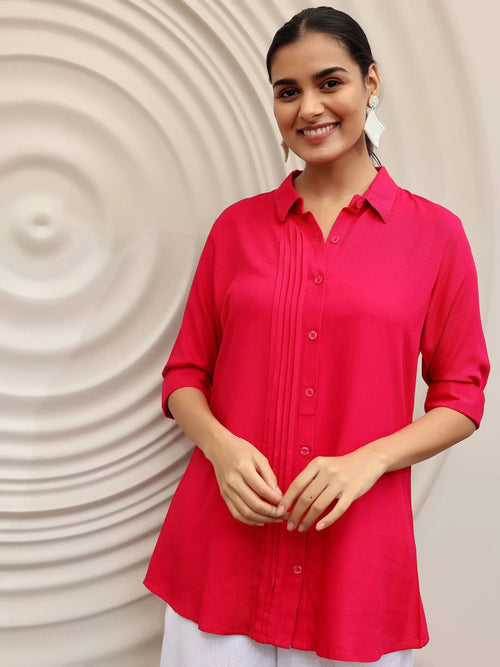 Libas Pink Solid Rayon Straight Tunic