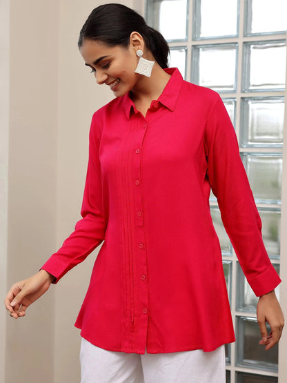 Libas Pink Solid Rayon Straight Tunic