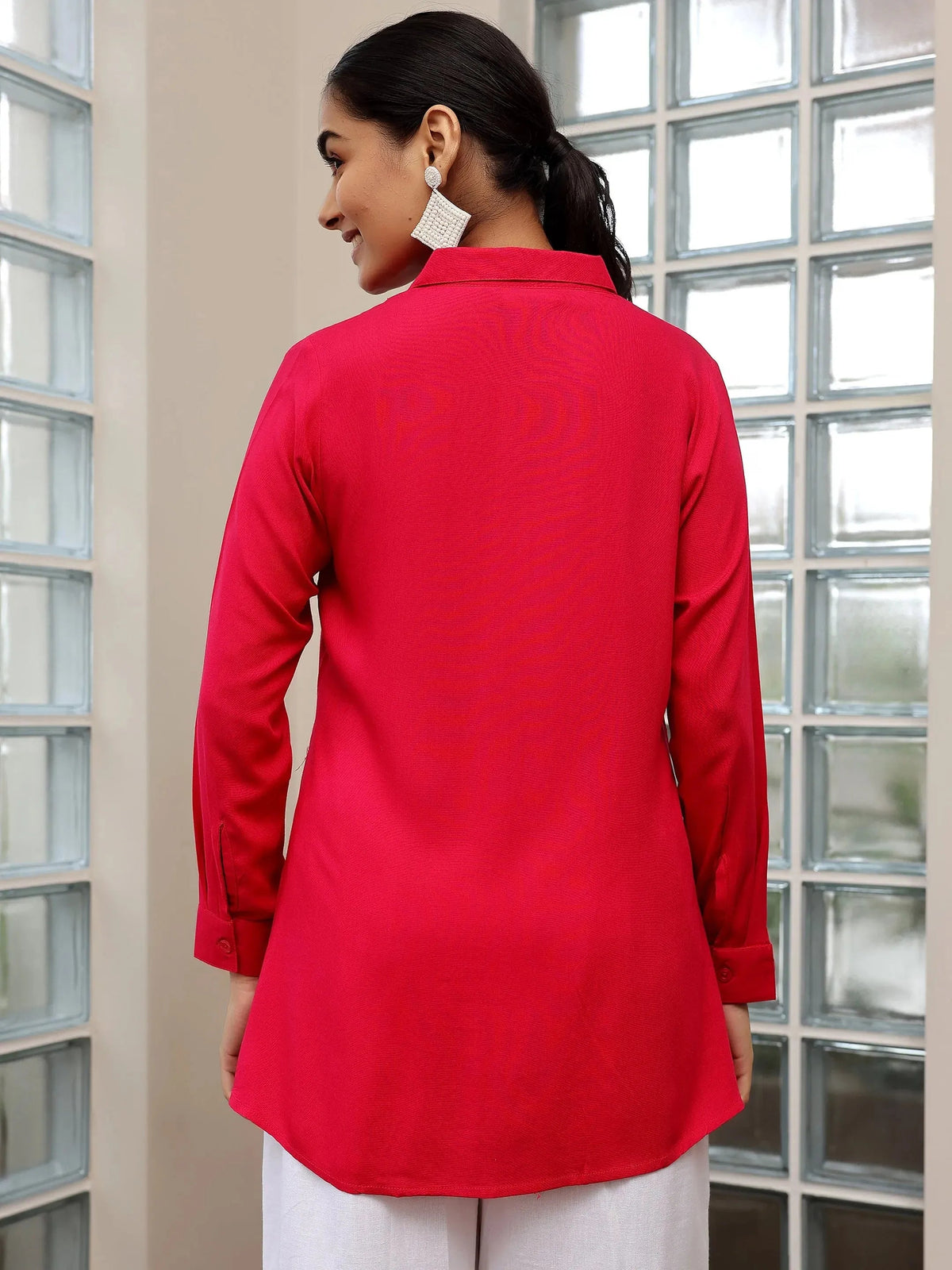 Libas Pink Solid Rayon Straight Tunic