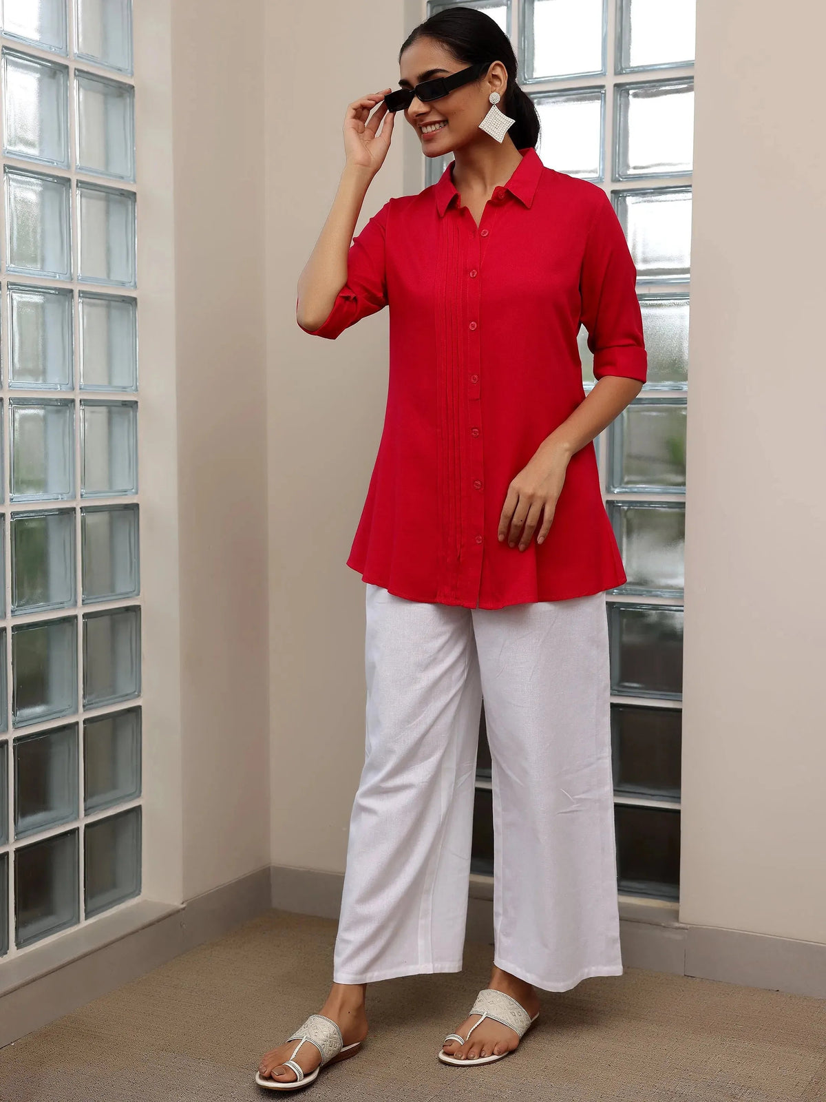 Libas Pink Solid Rayon Straight Tunic