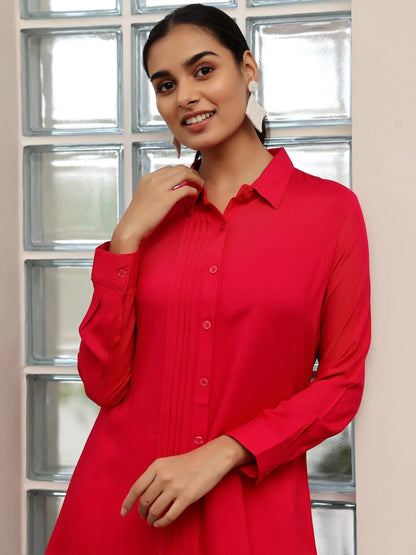 Libas Pink Solid Rayon Straight Tunic