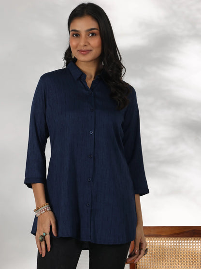 Libas Blue Self Design Rayon Straight Tunic