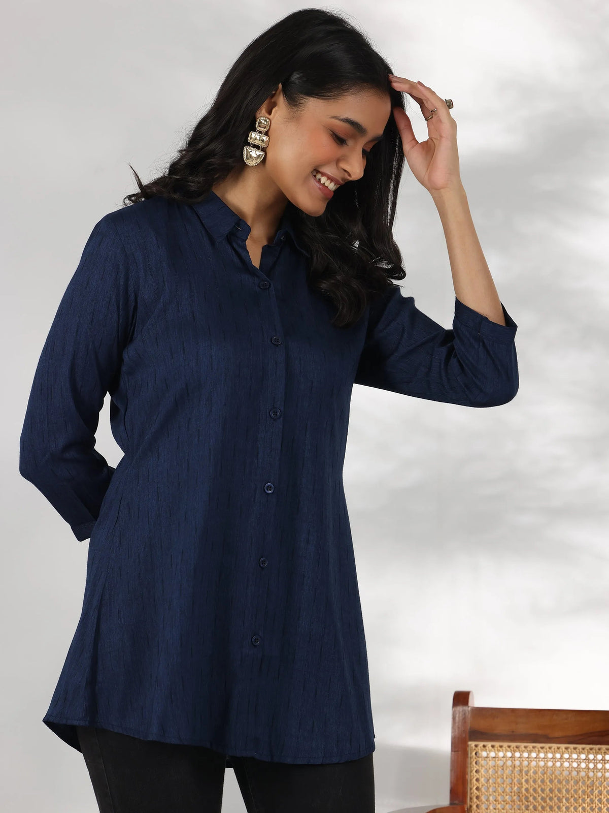 Libas Blue Self Design Rayon Straight Tunic