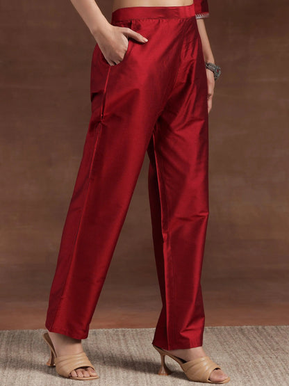 Gerua Red Embroidered Silk Blend Straight Suit With Dupatta