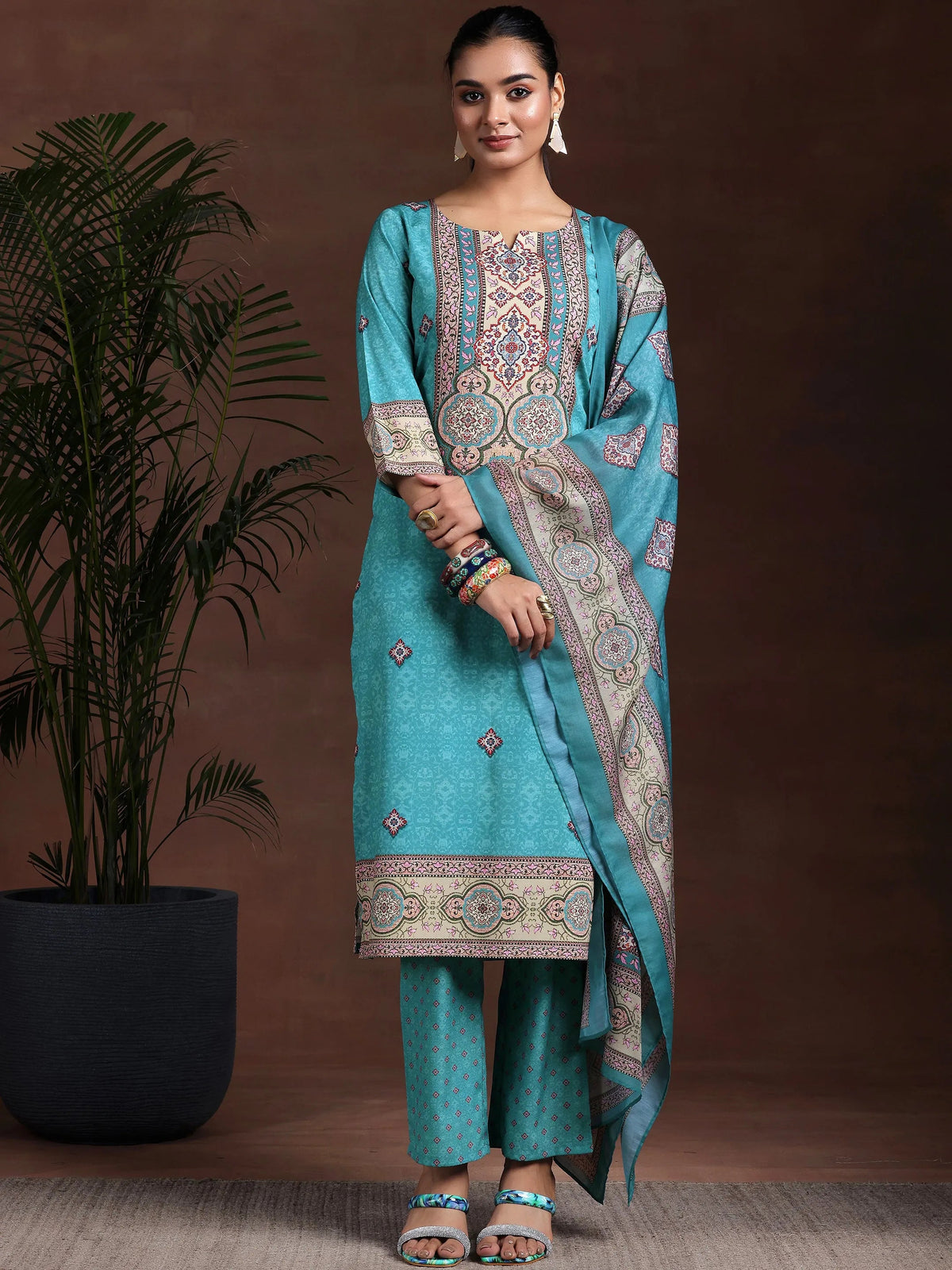 Gerua Blue Printed Poly Crepe Straight Suit With Dupatta
